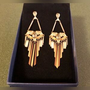 GUC Swarovski Crystal Tri-tone Statement Chandelier Earrings